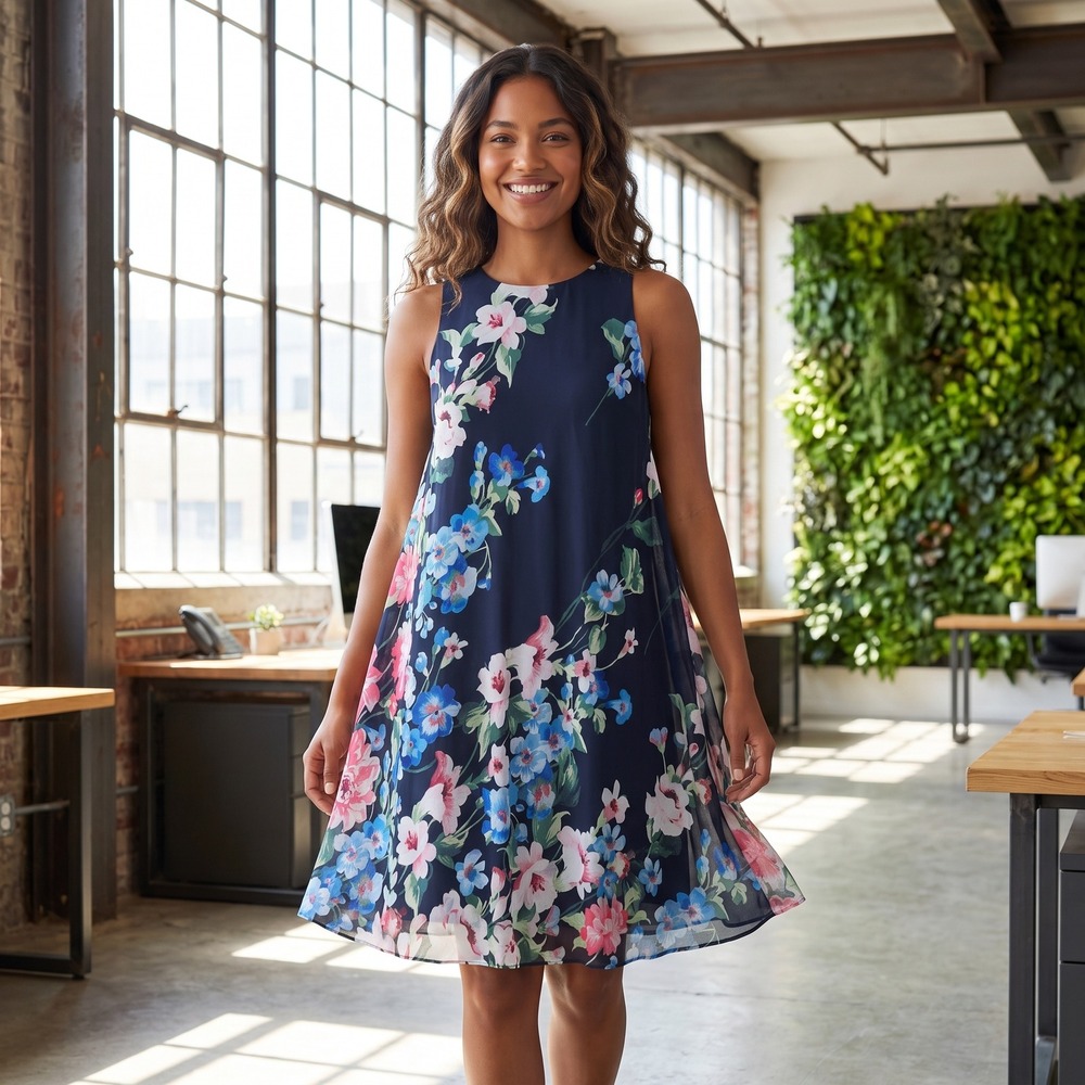 Lauren Ralph Lauren Floral Shift Dress Women 8 Navy Blue Cottagecore Preppy